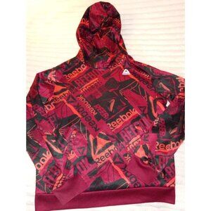 Reebok Long Sleeve Hoodie Boys Size 2xl 18 Logo All Over Red Black